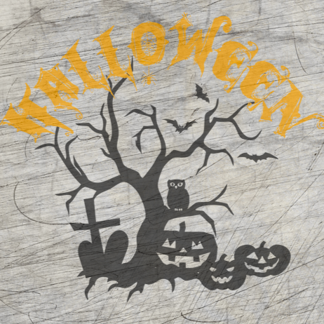 Halloween Plotterdatei Baum Kürbis Eule Kreuz Grab