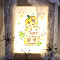 Halloween Kürbis PDF angemalt und in Laterne aus Easy-Sticks geklebt