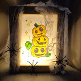 Halloween Kürbis PDF angemalt und in Laterne aus Easy-Sticks geklebt