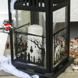 Elegante Laterne mit Halloween Silhouette Friedhof Motiv von easy-sticks, die perfekte Ergänzung für festliche Dekorationen.