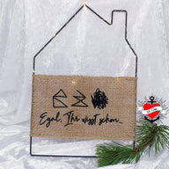 Dekoratives Wandbild in Form eines Hauses mit Jute-Schild, inspiriert von der Haus vom Nikolaus Plotterdatei von easy-sticks.
