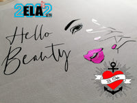 Kreatives Design mit dem Text 'Hello Beauty' und einer eleganten Frauenhand, visualisiert von B.Style für easy-sticks.