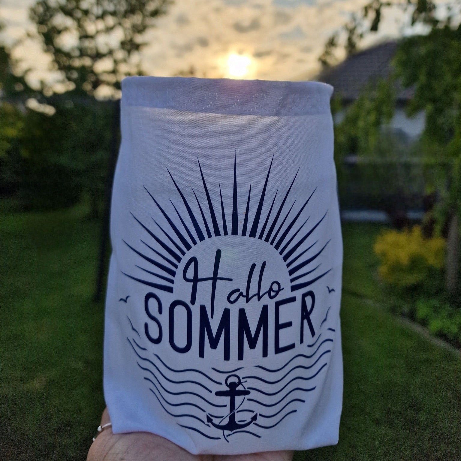 Plotterdatei - Hallo Sommer Beispielfoto auf Windlicht geplottet, gebügelt