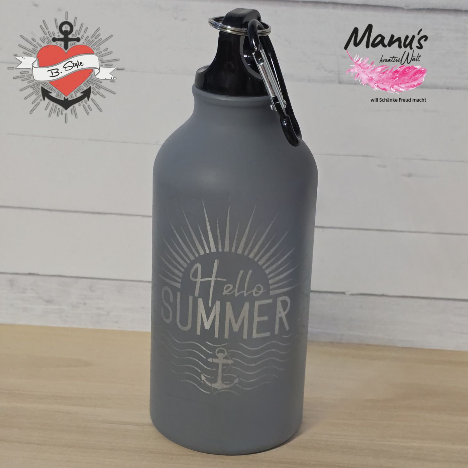 Plotterdatei - Hallo Sommer Beispielfoto auf Flasche geplottet