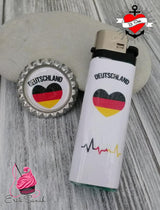 Germany Deutschland Herz geplottet mit Plotterdatei auf Bierdeckel und Feuerzeug