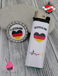 Germany Deutschland Herz geplottet mit Plotterdatei auf Bierdeckel und Feuerzeug