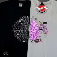 Hirn Plotterdatei von easy-sticks auf einem schwarzen und weißen T-Shirt, das ein faszinierendes Gehirn-Design mit kreativen und wissenschaftlichen Motiven zeigt.