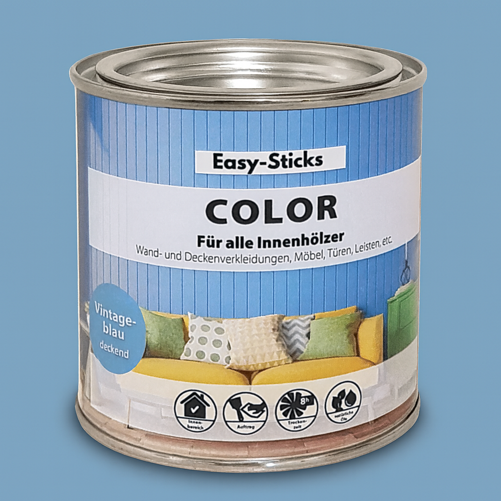 Easy-Sticks Color Holzfarbe in Vintage Blau, ideal für kreative DIY-Projekte mit Möbeln und Holzoberflächen.
