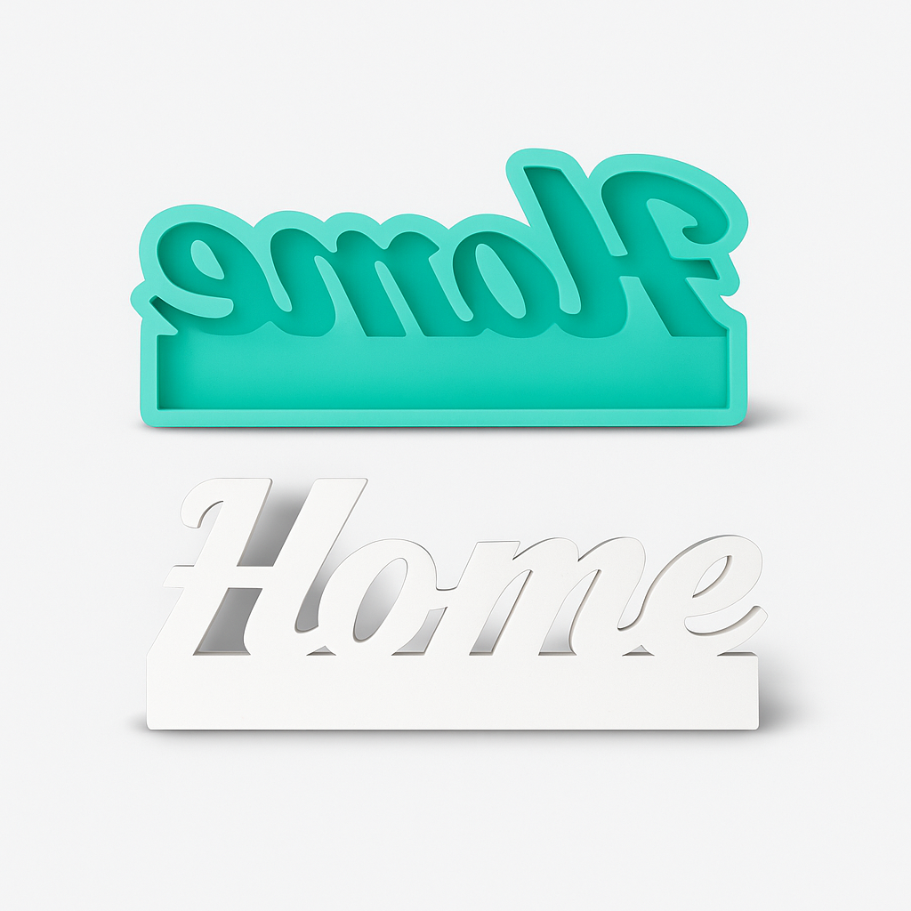 Silikonformen von Easy-Sticks: 'Home' in Türkis und Weiß. Perfekt für das Gießen von einzigartigen Deko-Objekten im persönlichen Stil.