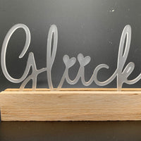 Eleganter satiniert Acryl Aufsteller von Easy-Sticks mit der Aufschrift 'Glück', perfekt geeignet für eine charmante Deko in deinem Zuhause.