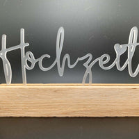 Elegant dekorativer Acryl Aufsteller mit dem Wort 'Hochzeit', perfekt für Hochzeitsfeiern, von Easy-Sticks.
