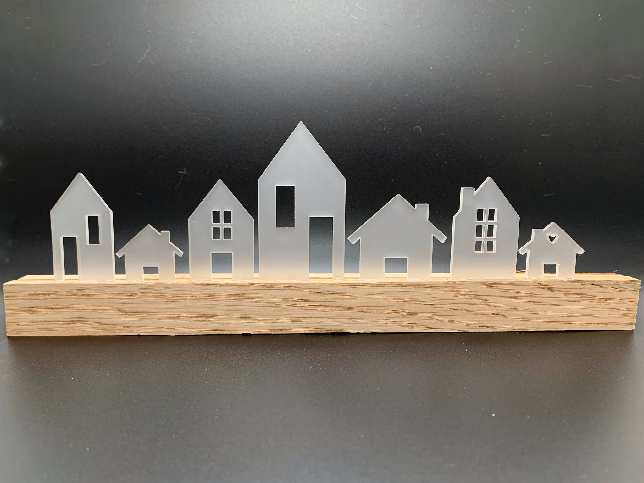 satinierte acryl dekoelemente Häuser im Set zum basteln Bastelidee Häuser Mini Glas deko dekorieren