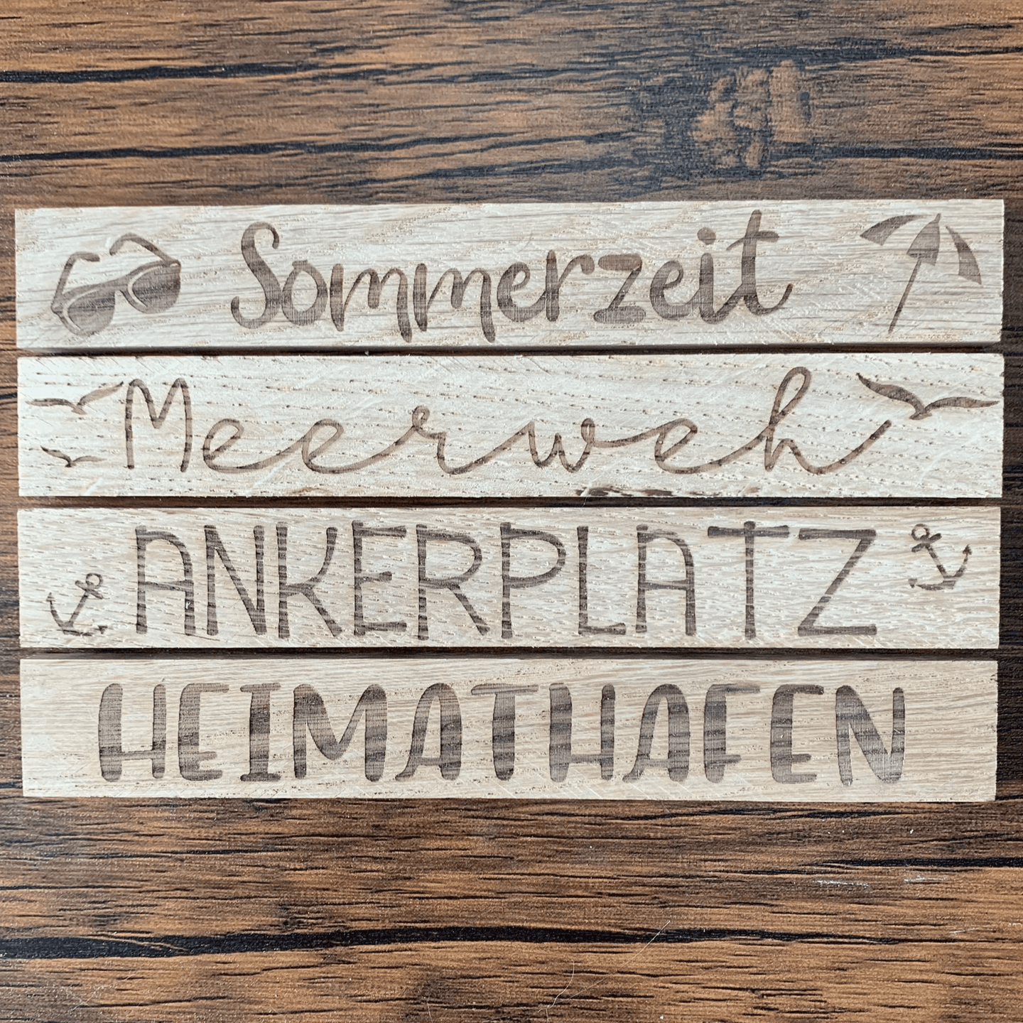 beschriftete klötzchen basteln Sommer Sommerzeit Meerweh Ankerplatz Heimathafe