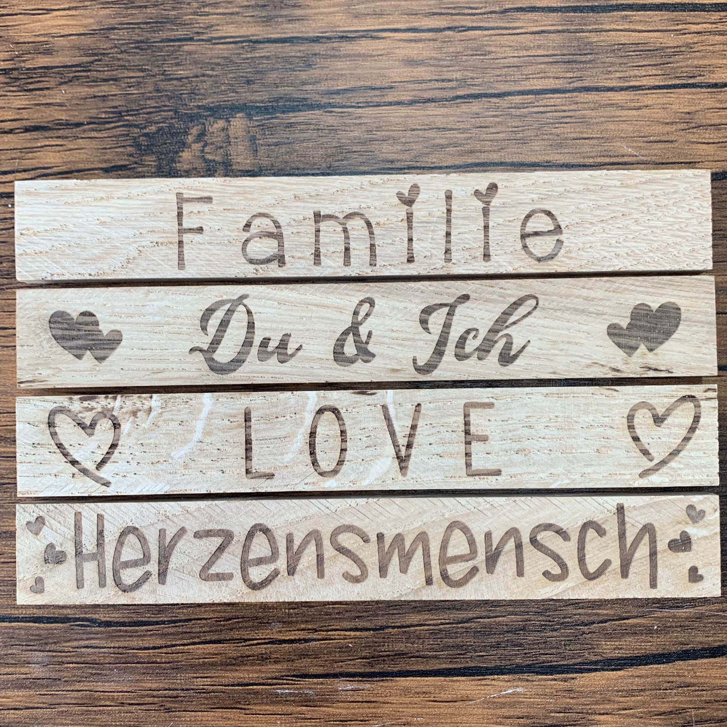 Familie Du & Ich Love Herzensmensch Klötzchen Easy-Sticks mit Gravur Bastelholz Holz zum Basteln