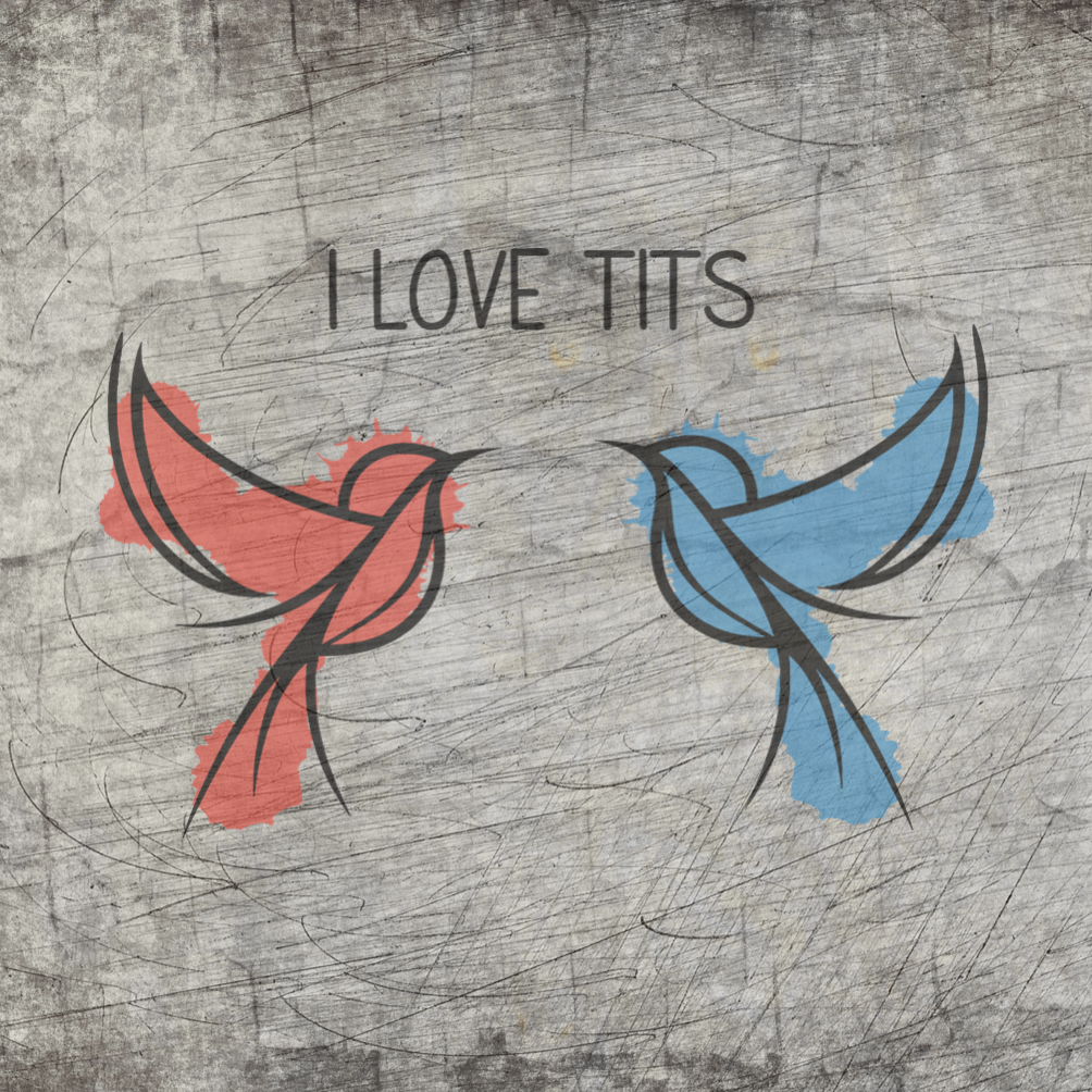 Farbige Vögel mit dem Schriftzug „I love Tits“ in einem kreativen Design, ideal für DIY-Projekte von easy-sticks.
