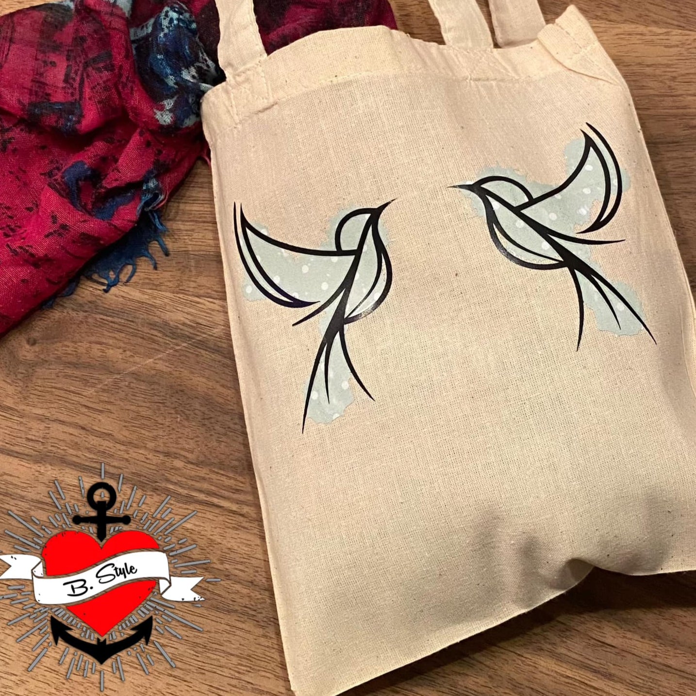 Rustikaler Baumwollbeutel in naturfarben mit "I love Tits" Design von easy-sticks, ideal für den Alltag.