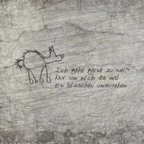 Kreative Plotterdatei von easy-sticks mit Zeichnung eines Hundes und dem Spruch 'Ich gehe gerne zu weit. Nur um mich da mal ein bisschen umzusehen.' auf verwittertem Hintergrund.