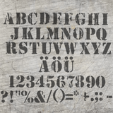Industrielle Stempel Schriftart mit großem Großbuchstaben- und Zahlenstil, ideal für kreative Projekte, von easy-sticks.