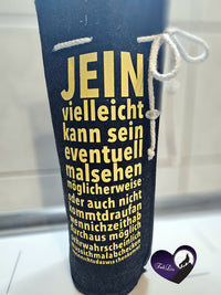 Kreativer Aufbewahrungssack mit dem Schriftzug "JEIN - vielleicht kann sein, eventuell malsehen..." von easy-sticks, perfekt für die Aufbewahrung von Accessoires.