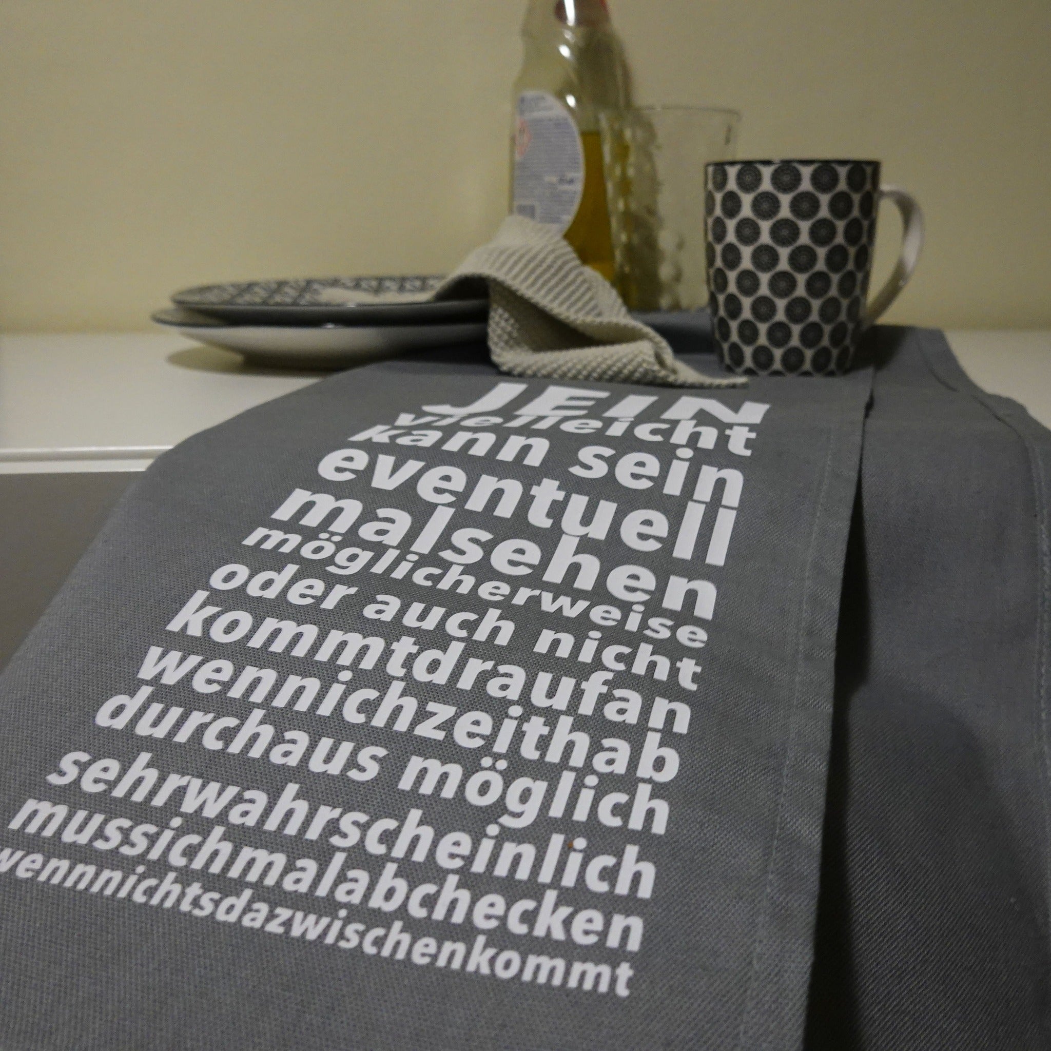 Stofftasche mit dem Spruch "JEIN - vielleicht kann sein, eventuell malsehen..." von easy-sticks, ideal für den Alltag und kreative Einkäufe.