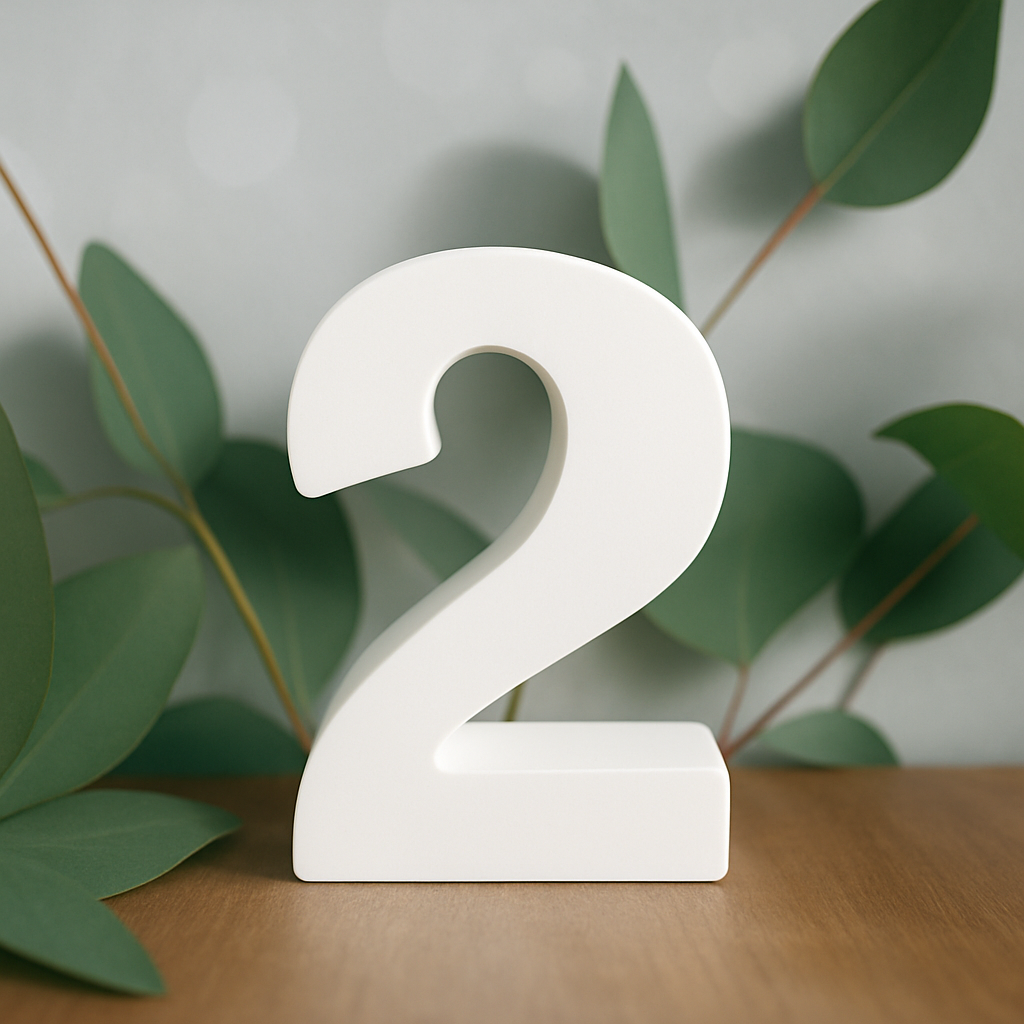 Handgemachte Zahl 2 aus Keraflott von easy-sticks – elegante Deko für dein Zuhause oder als persönliches Geschenk.