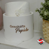 Elegante Klorollenhalter mit dem Spruch "Geschäfts Papiere" von easy-sticks, ideal für kreative Projekte.