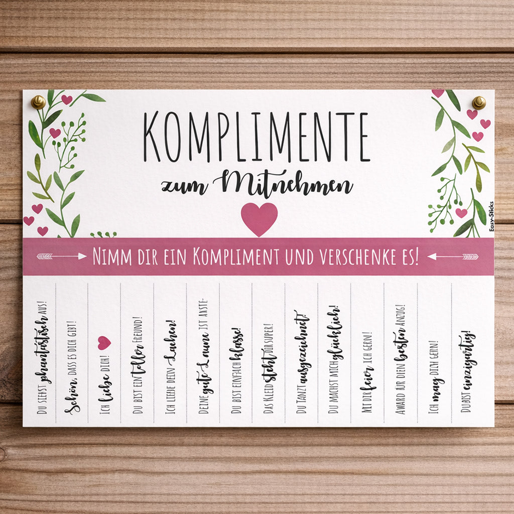 Kompliment_Komplimente_zum-_Mitnehmen_verschenken_Easy-Sticks_ausdrucken auf aufhängen rosa