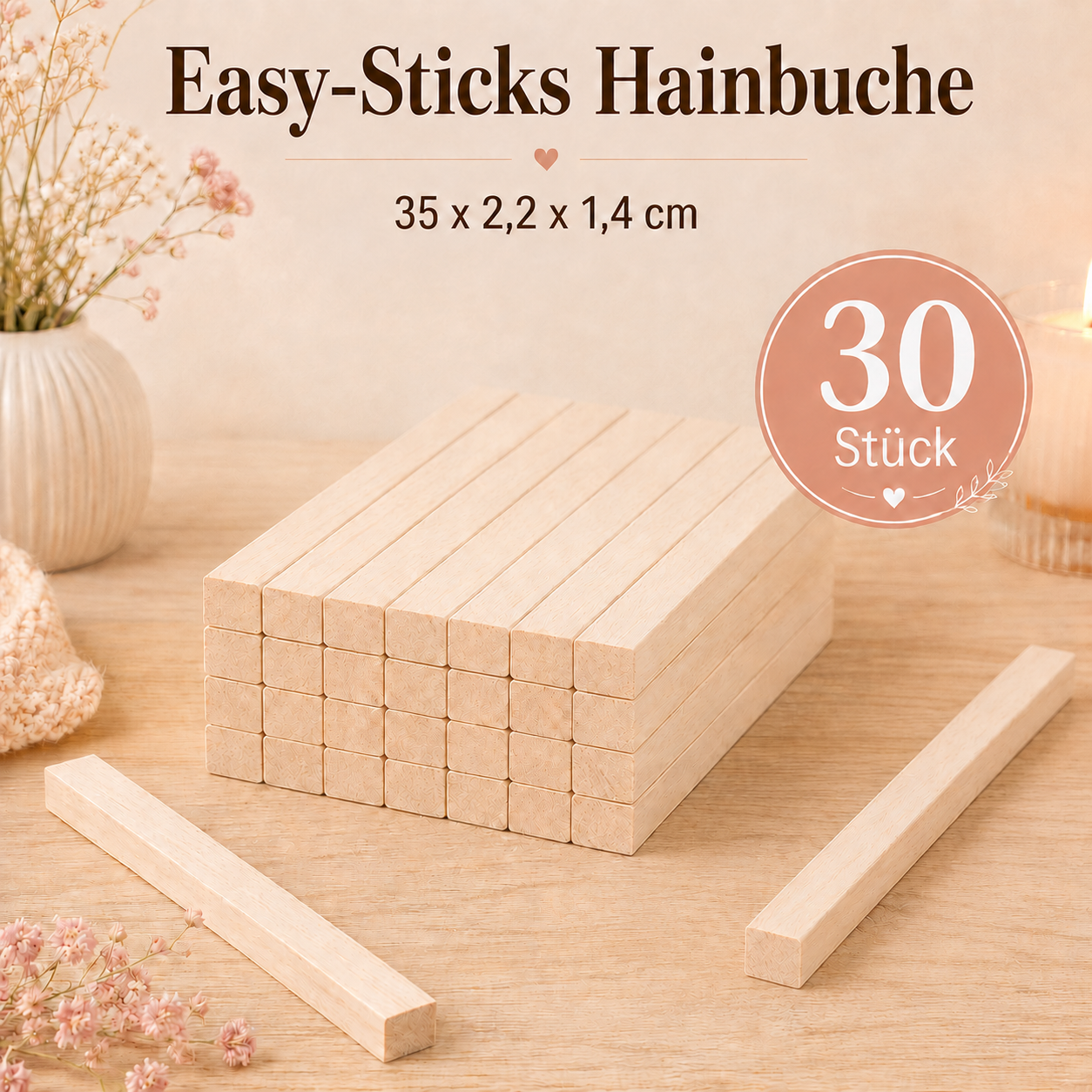 Easy-Sticks Hainbuche Bastelholz – 35 cm – 30 Stück
