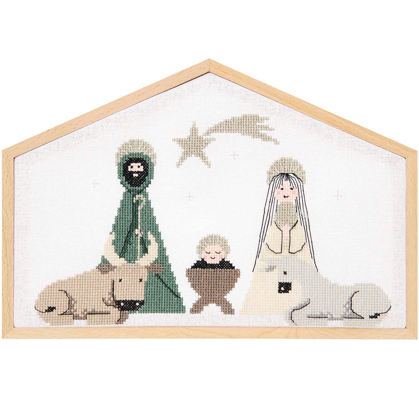 Große Krippe Stickpackung Gezählter Kreuzstich 28 x 19 cm mit Dekostickrahmen und Hochwertigen Materialien