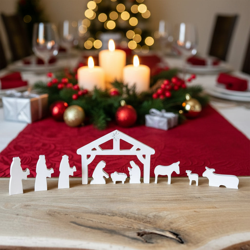 Weihnachtliche Silikon Gießform von easy-sticks, die eine 2-teilige Krippe mit Figuren von Maria, Josef und den drei Königen zeigt. Ideal für kreative Bastelprojekte zur Weihnachtszeit.