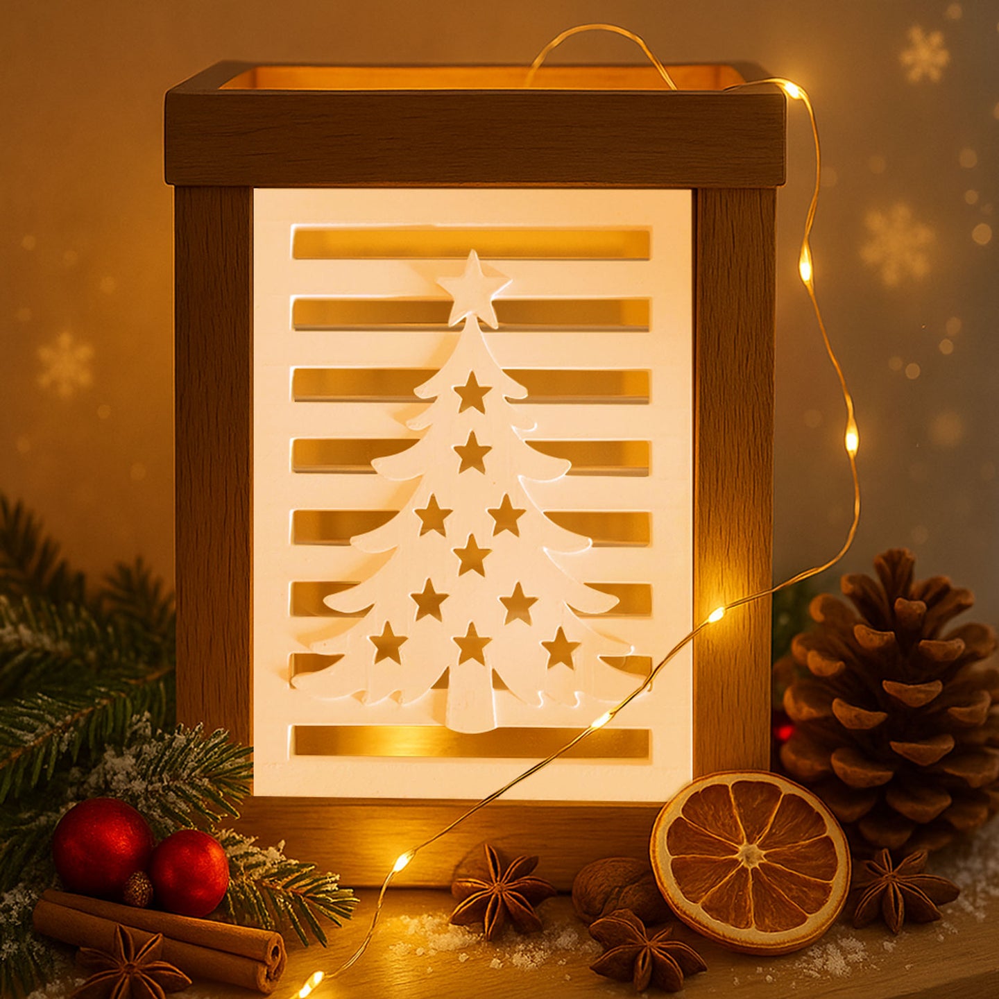 Silikonform - Weihnachtsbaum Laterne Seitenteil gegossen und in Easy-Sticks Rahmen eingeklebt