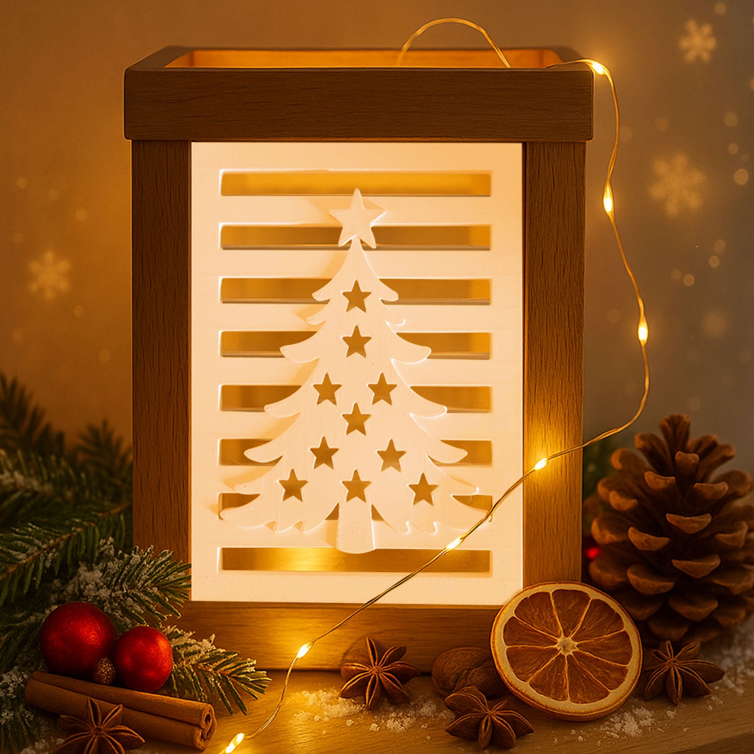 Silikonform - Weihnachtsbaum Laterne Seitenteil gegossen und in Easy-Sticks Rahmen eingeklebt