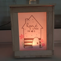 DIY Laterne mit Home-Motiv: "Home is where the heart is" von easy-sticks, präsentiert eine stimmungsvolle Laterne mit sanften Farben und einem liebevollen Design.