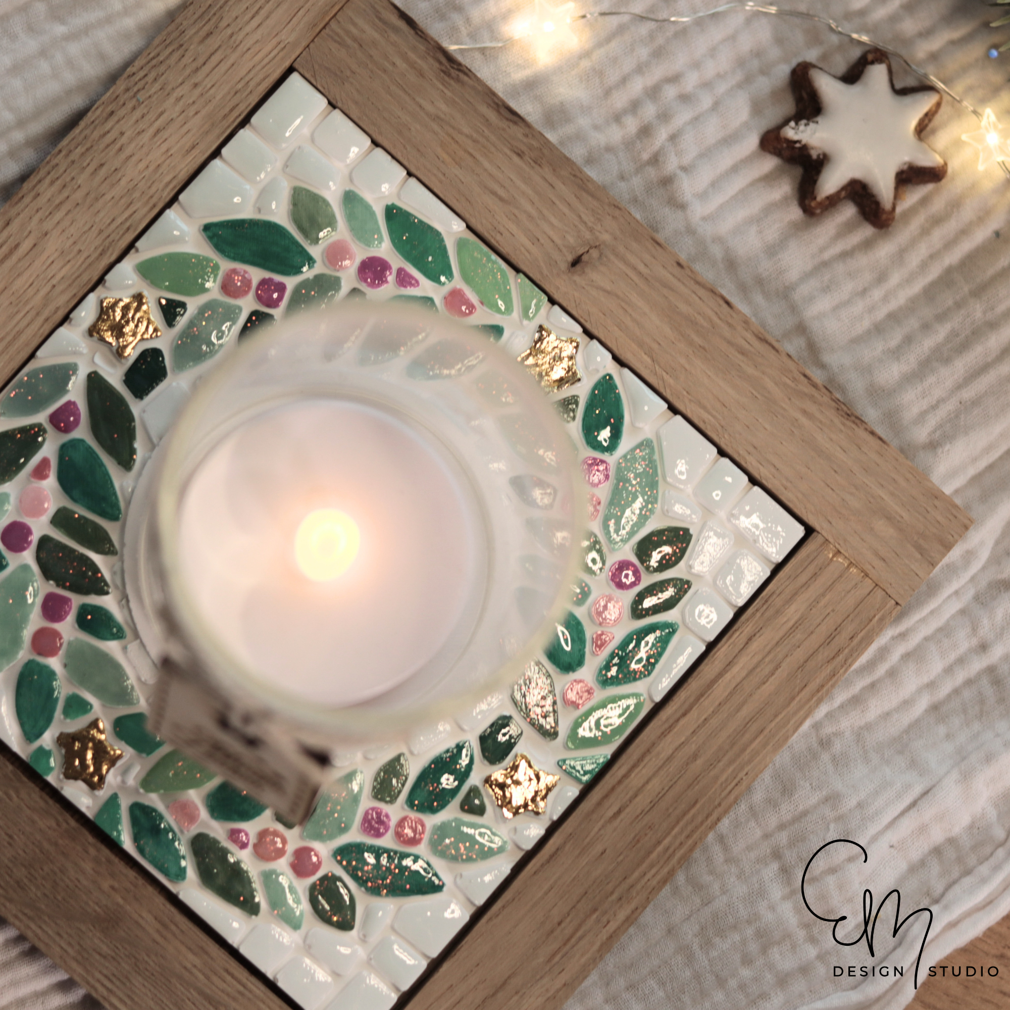 Lichtfliese Mosaik mit Easy-Sticks Holz Rahmen Silikonform DIY zum Ausmalen und Gestalten