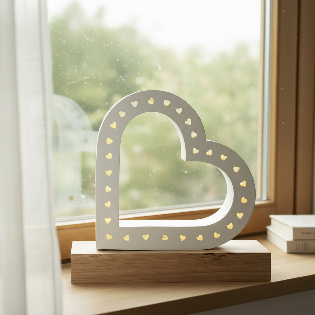 Lichtherz Silikonform gegossen und beleuchtet, steht auf Easysticks