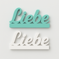 Zwei farbige 'Liebe' Schriftzüge aus hochwertigem Silikon von Easy-Sticks in Türkis und Weiß, ideal für individuelle Dekorationen und Bastelprojekte.