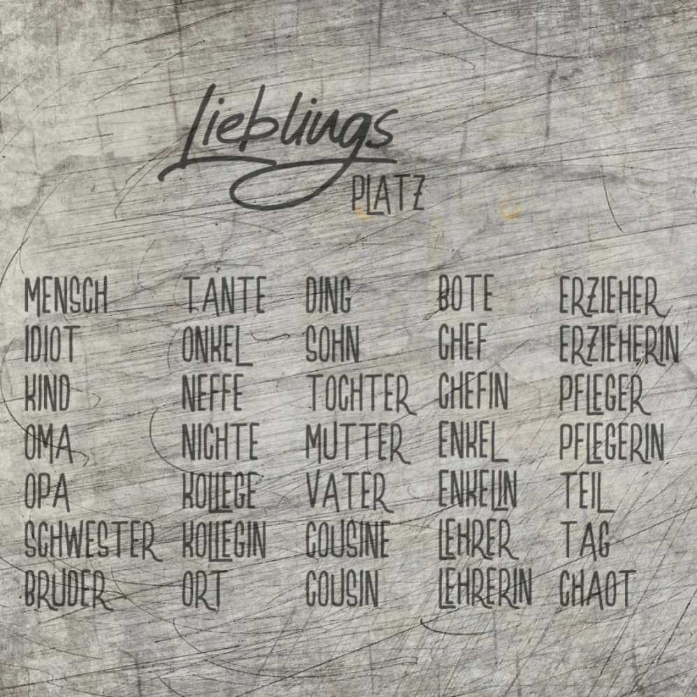 Lieblings ... Platz, Hund, Oma, Opa, Erzieherin, Tag, Ort usw. Plotterdatei