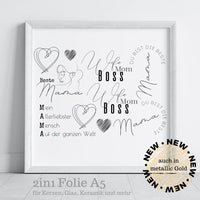 2in1 Metallic Folie Mama in gold für: KERZEN, GLAS, KERAMIK Dekoration