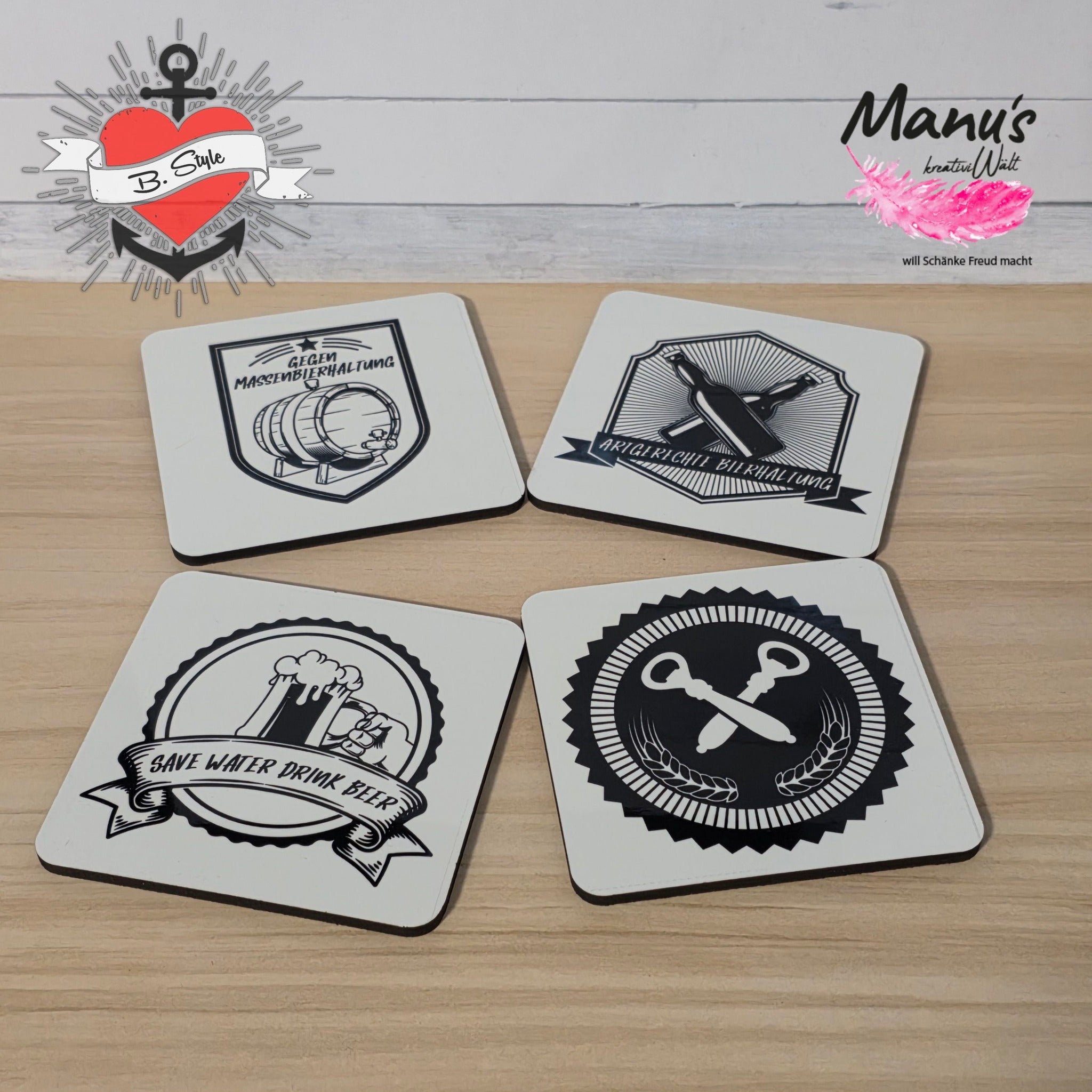 Bier Set mit 5 Motiven - Plotterdatei von easy-sticks, illustriert durch coole Untersetzer-Designs mit Bier-Motiven und Sprüchen.
