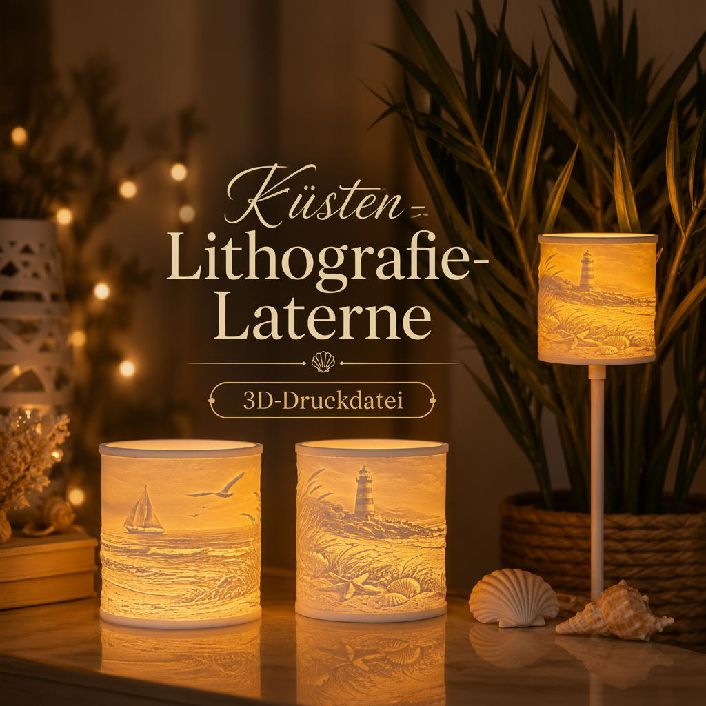 Maritime Meer, Strand, Leuchtturm Lithografie-Laterne – 3D-Druckdatei (3MF + STL)