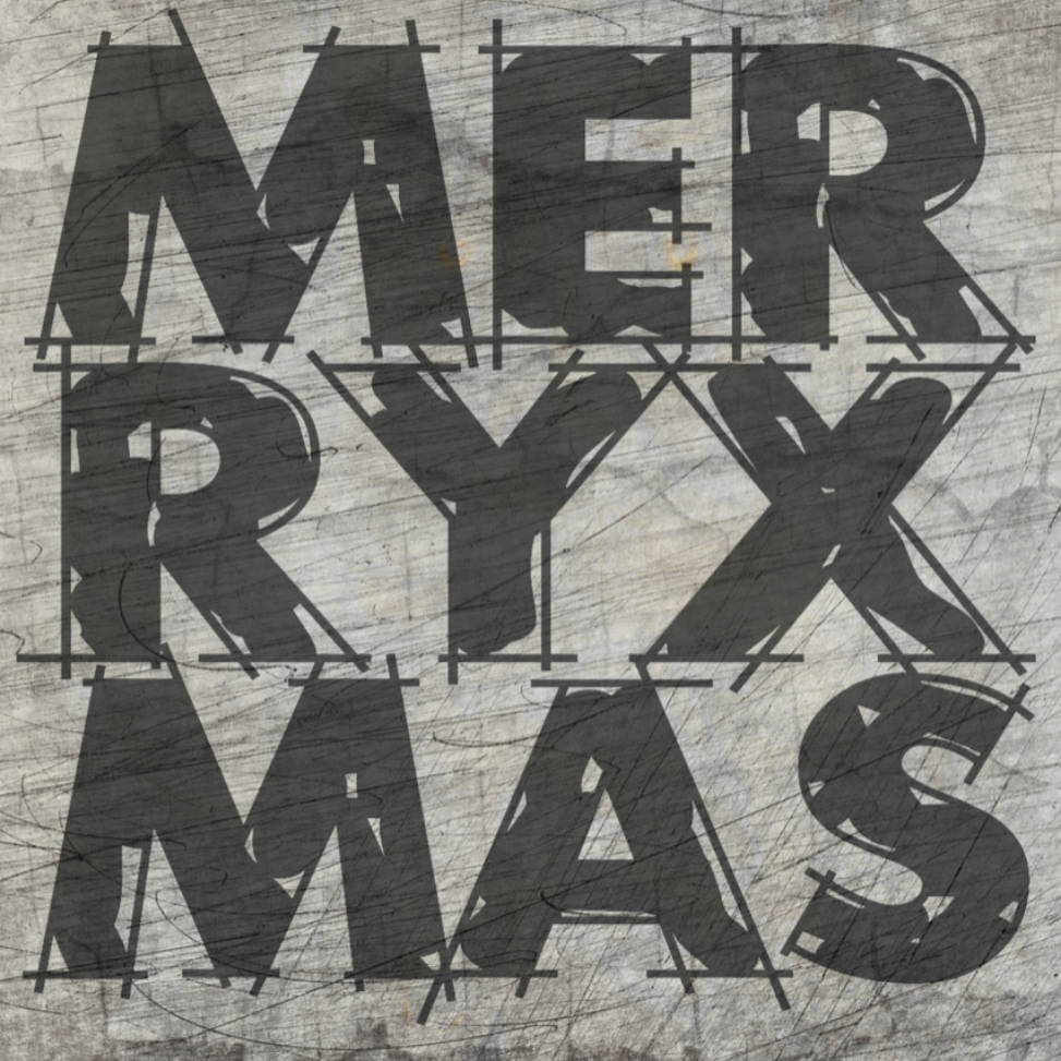 Kreatives Design der 'Merry X Mas' Plotterdatei von easy-sticks, das große Buchstaben auf strukturiertem Hintergrund zeigt, ideal für Weihnachtsprojekte.