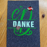 Monogramm 'D' Plotterdatei von easy-sticks - DANKESCHÖN Karte mit glitzerndem Design und bunten Akzenten.