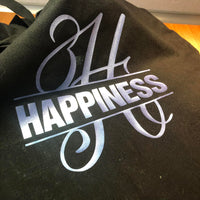 Monogramm 'H' Plotterdatei von easy-sticks auf einer schwarzen Tragetasche, die das Wort 'HAPPINESS' elegant inszeniert.