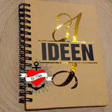 Notizbuch mit dem Titel "IDEEN" und dem Monogramm "I" in goldener Folie von easy-sticks.