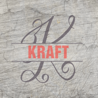 Monogramm "K" Plotterdatei von easy-sticks mit dem Schriftzug KRAFT auf einem strukturierten Hintergrund, ideal für kreative Projekte.