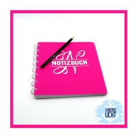 Kreatives Notizbuch in leuchtendem Pink mit dem Monogramm "N" von easy-sticks, das eine individuelle Note für deine Notizen verleiht.