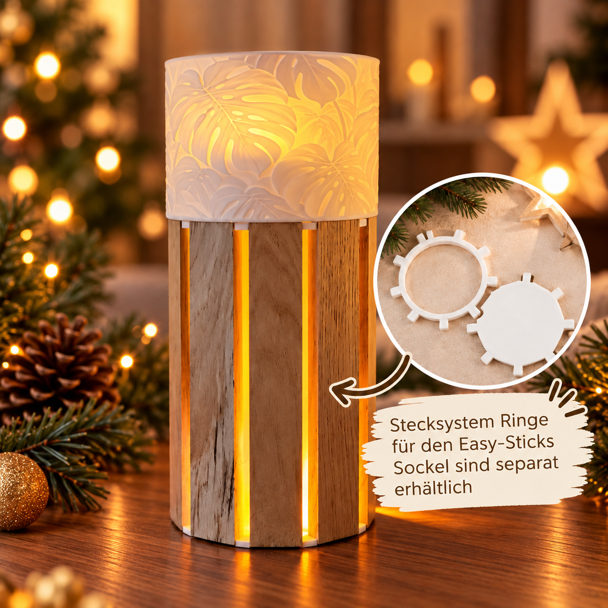Monstera Teelicht für runden Easy-Sticks Sockel – 3D-Druckdatei (3MF)
