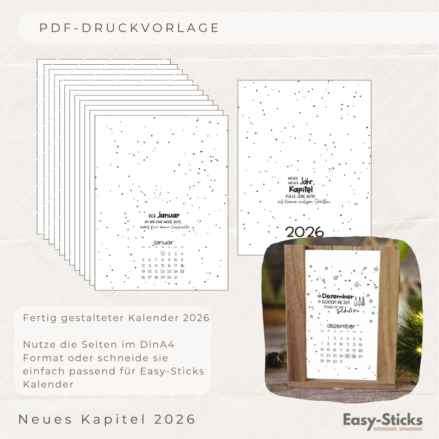 PDF - Kalender 2026 Monate mit Sprüchen