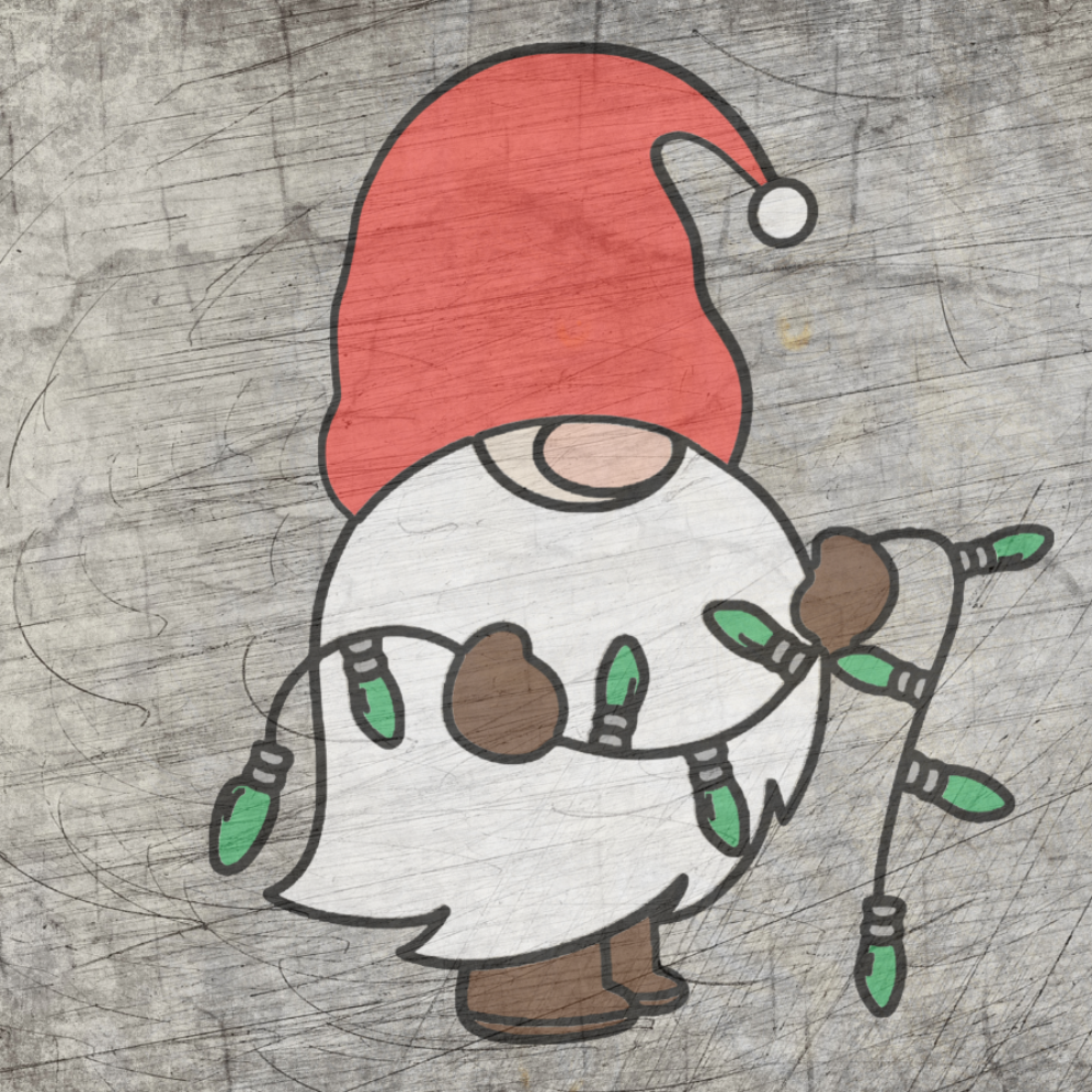 Nikolaus Wichtel Plotterdatei von easy-sticks: süßer Wichtel mit rotem Hut, der Lichterkette in seinen Händen hält, ideal für kreative Bastelprojekte.