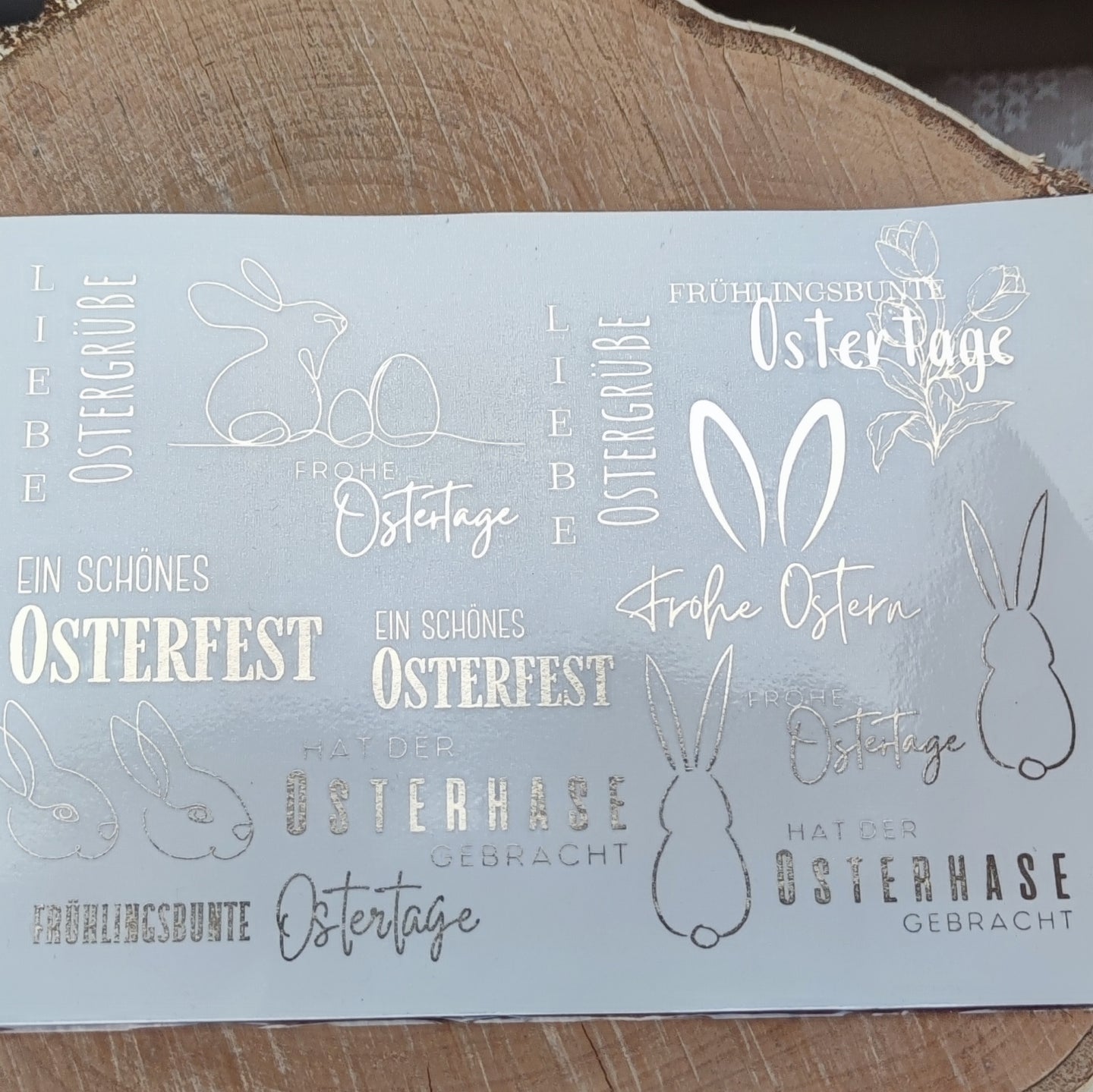 dekorations folie metallisch Ostern Osterhase Sticker Rub Ons Beschriftung von Kerzen Glas oder Keramik